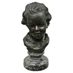 Maitland Smith Victorian Style 19" Bronze Boy Bust Head Sculpture on Marble Base