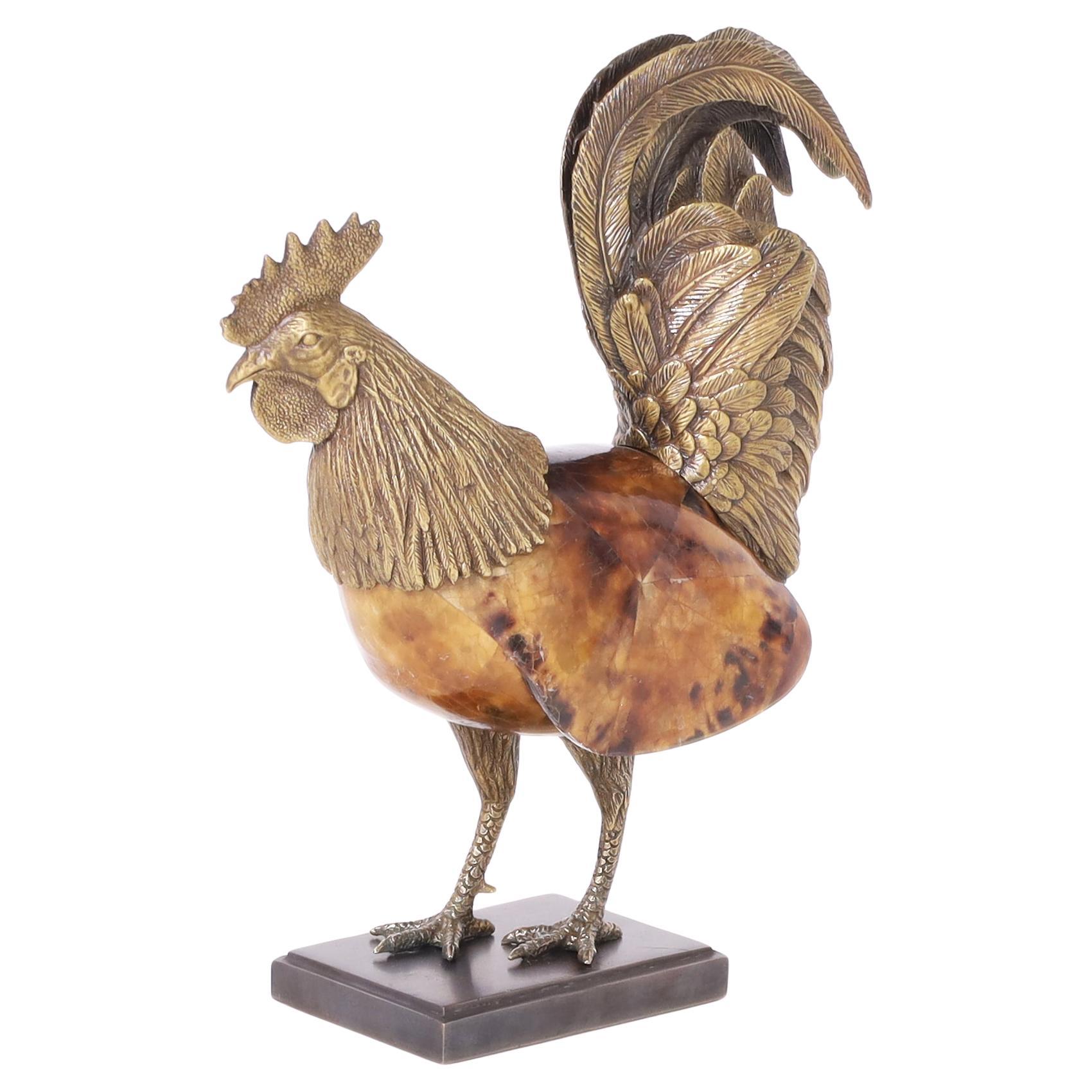Scultura di gallo in bronzo e conchiglia di Maitland Smith