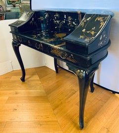 Maitland Smith Vintage Chinoiserie Carlton Desk Writing Table Black Lacquer