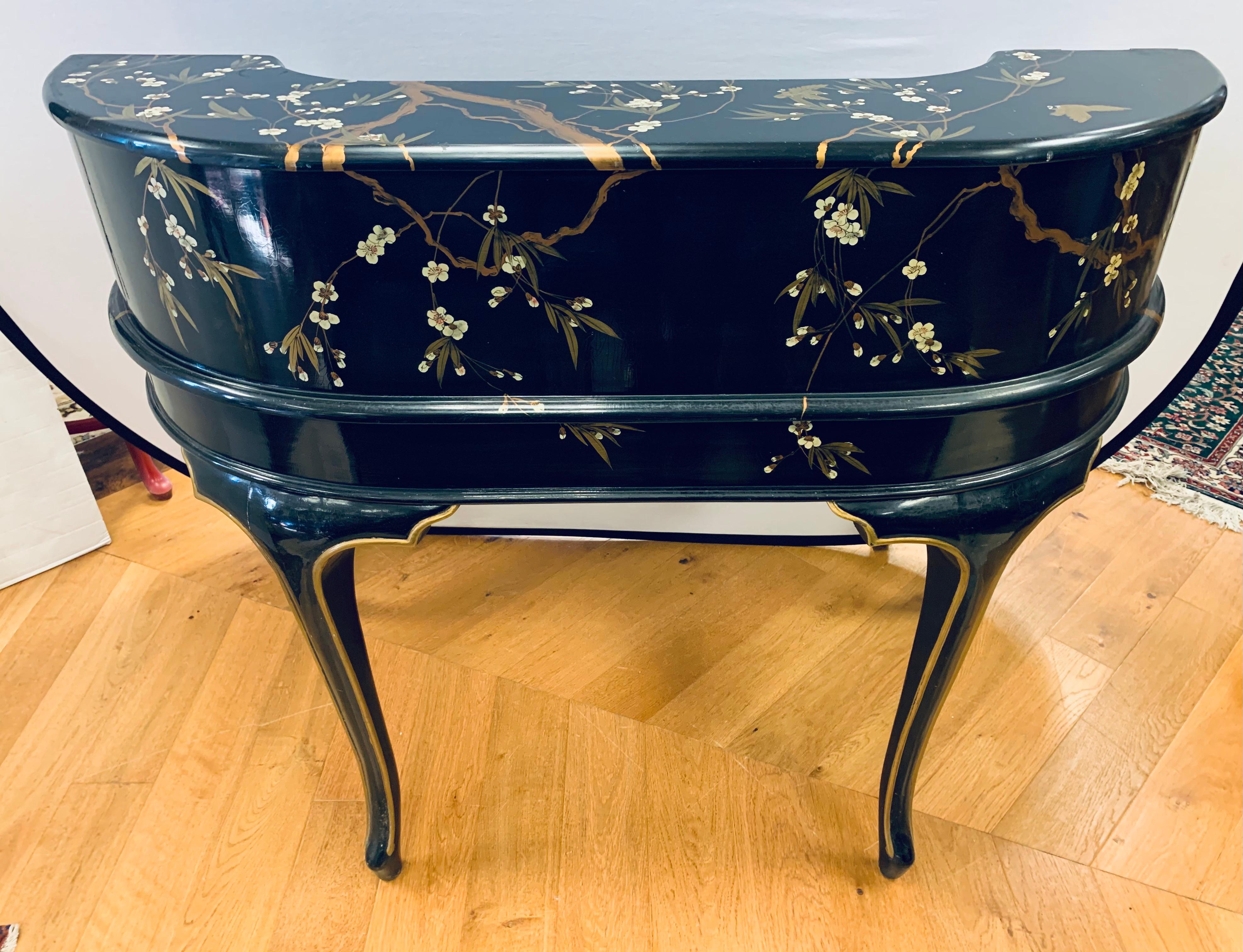Maitland Smith Vintage Chinoiserie Carlton Desk Writing Table Black Lacquer 2