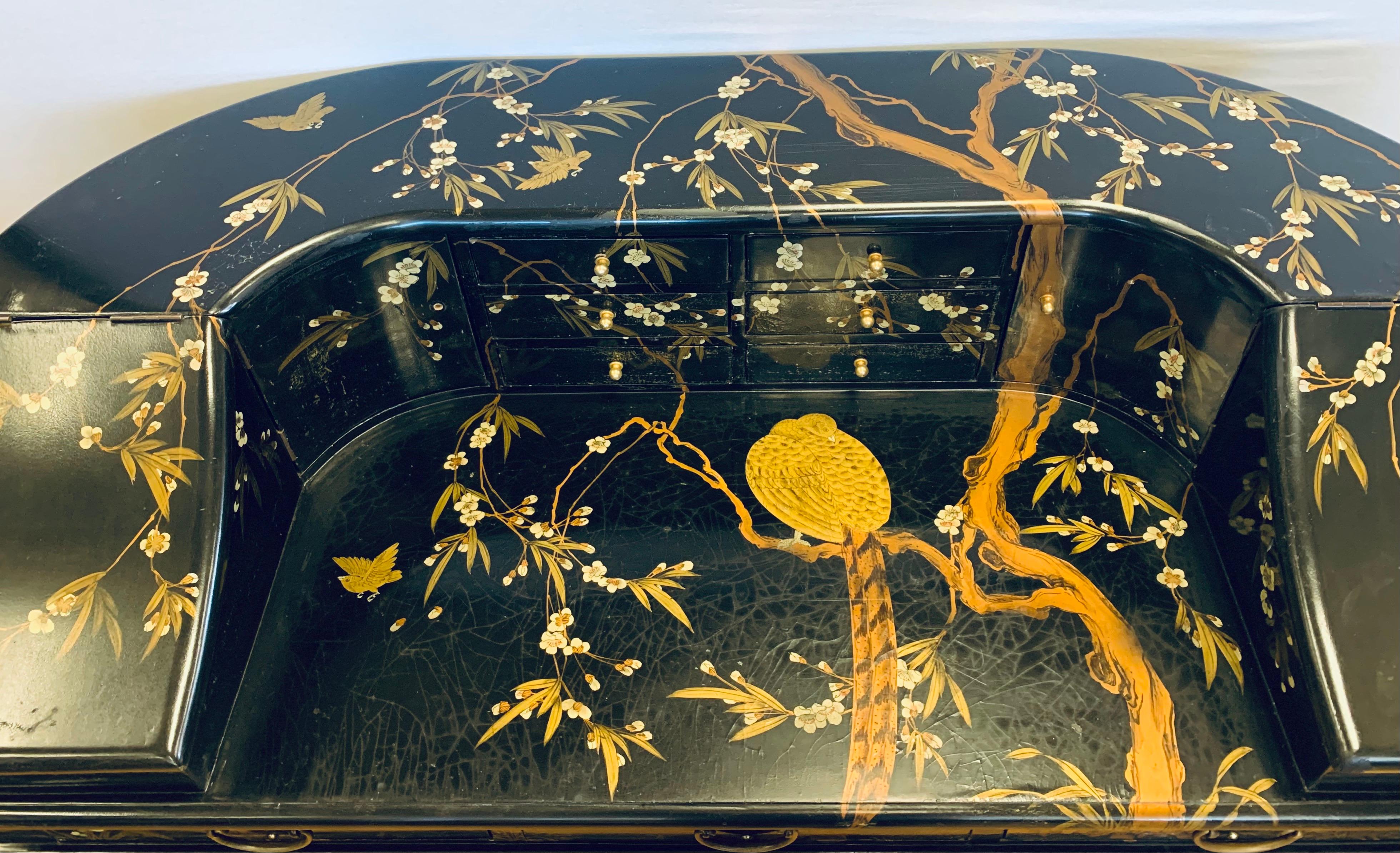 Maitland Smith Vintage Chinoiserie Carlton Desk Writing Table Black Lacquer 4