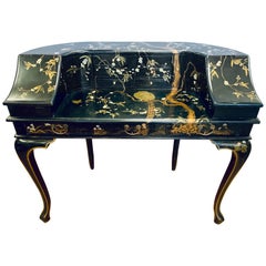 Maitland Smith Vintage Chinoiserie Carlton Desk Writing Table Black Lacquer