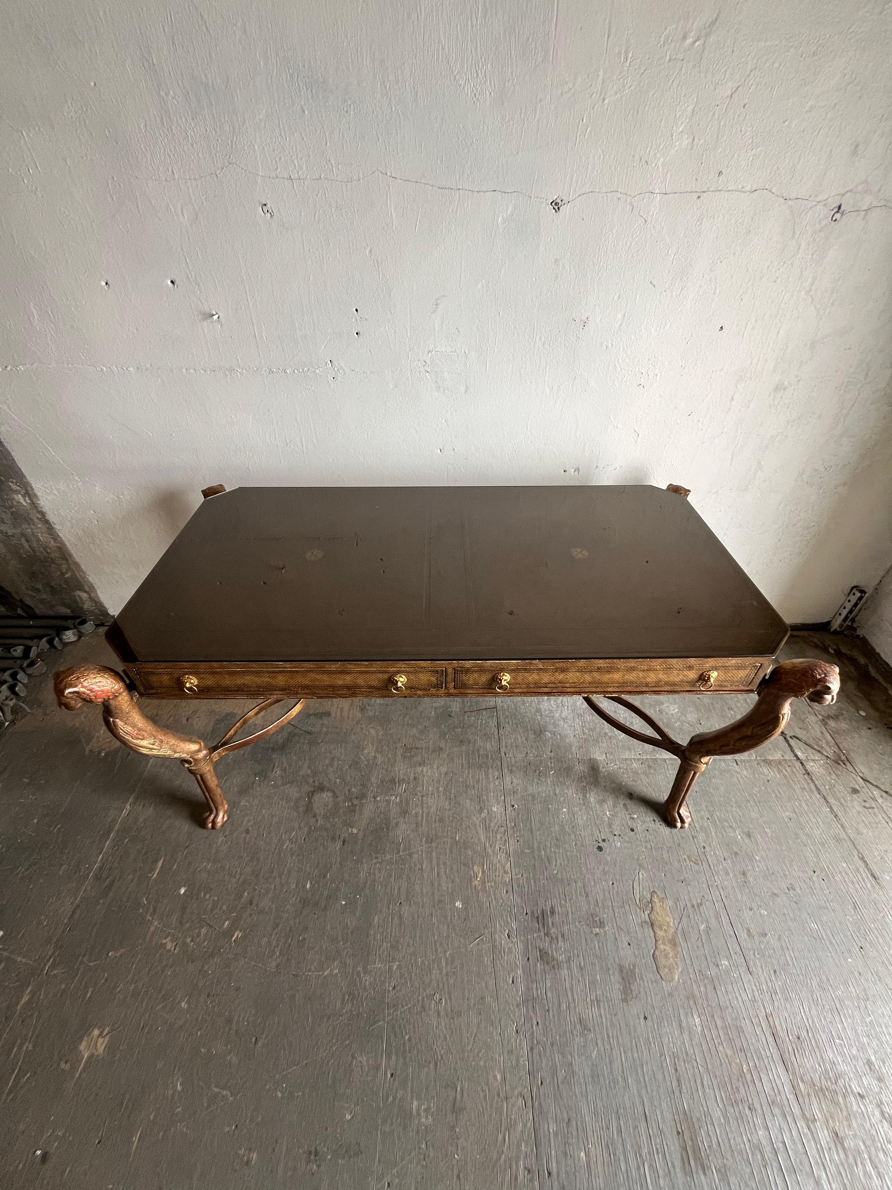 Gilt Maitland Smith Vintage Egyptian Style Writing Desk For Sale