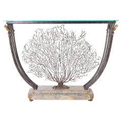 Maitland-Smith Vintage Iron and Bronze Coral Glass Top Console
