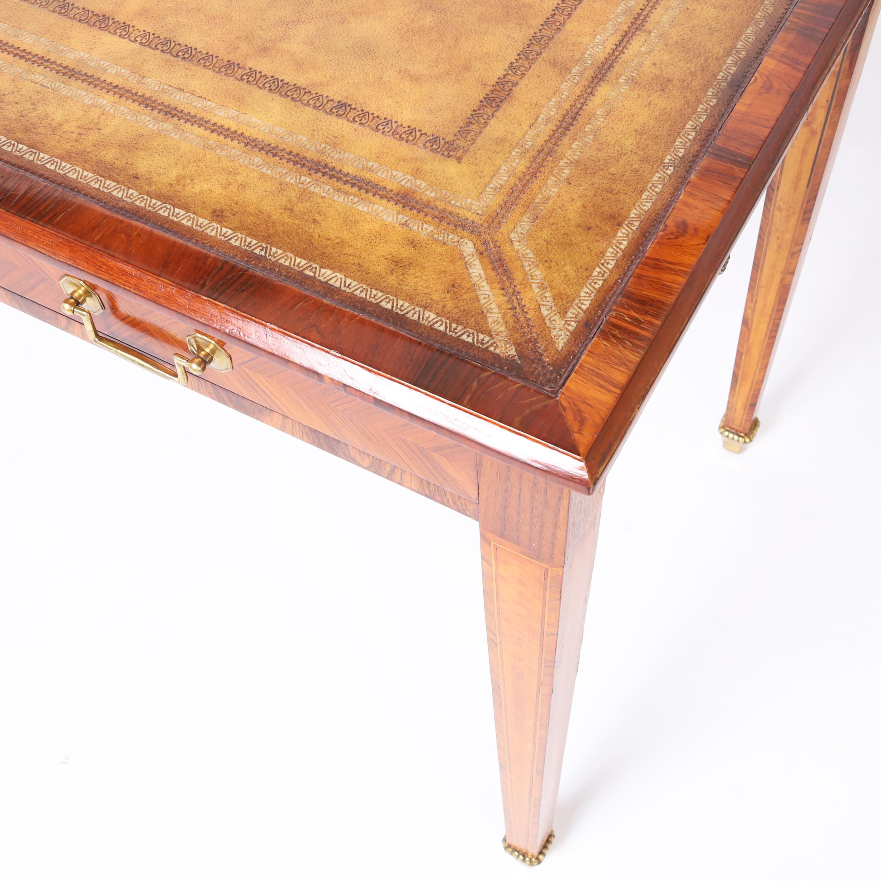 Hand-Crafted Maitland-Smith Vintage Leather Top Rosewood Desk