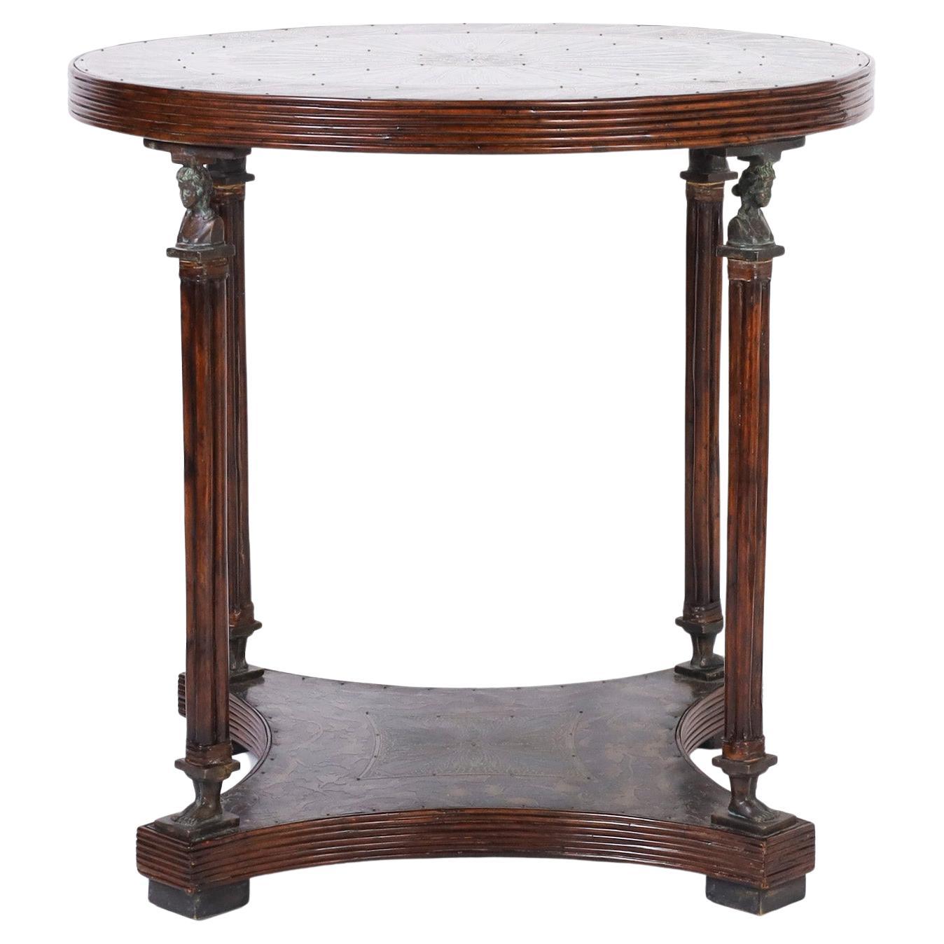 Table ou support néoclassique vintage Maitland-Smith en bronze et rotin en vente