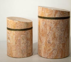 Maitland Smith Vintage Tessellated Stone Travertine Boxes 1970s Set of Two