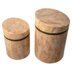 Maitland Smith Vintage Tessellated Stone Travertine Boxes 1970s Set of Two
