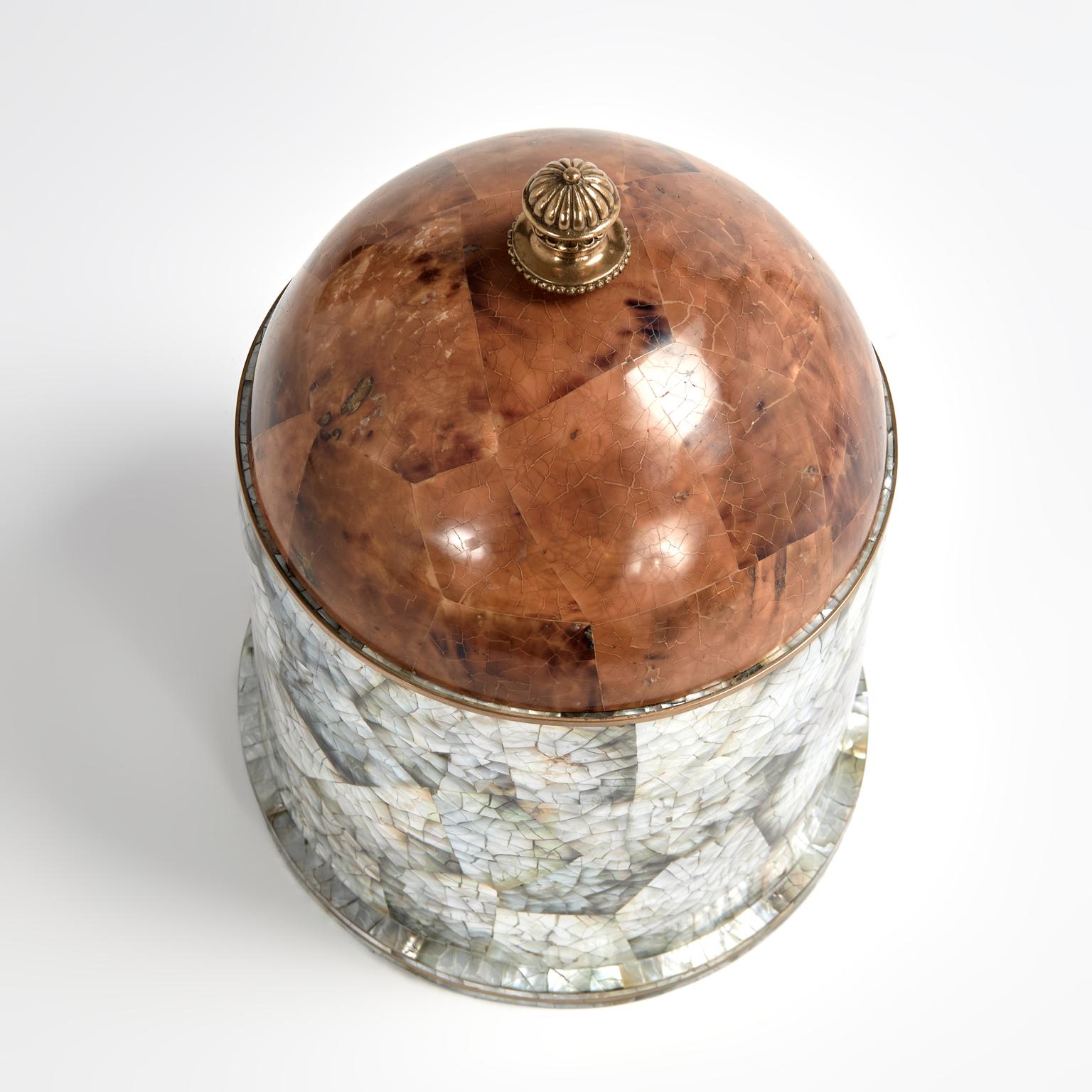 Hand-Crafted Maitland Smith Vintage Tortoise Shell and Mother of Pearl lidded Box or Caddy For Sale