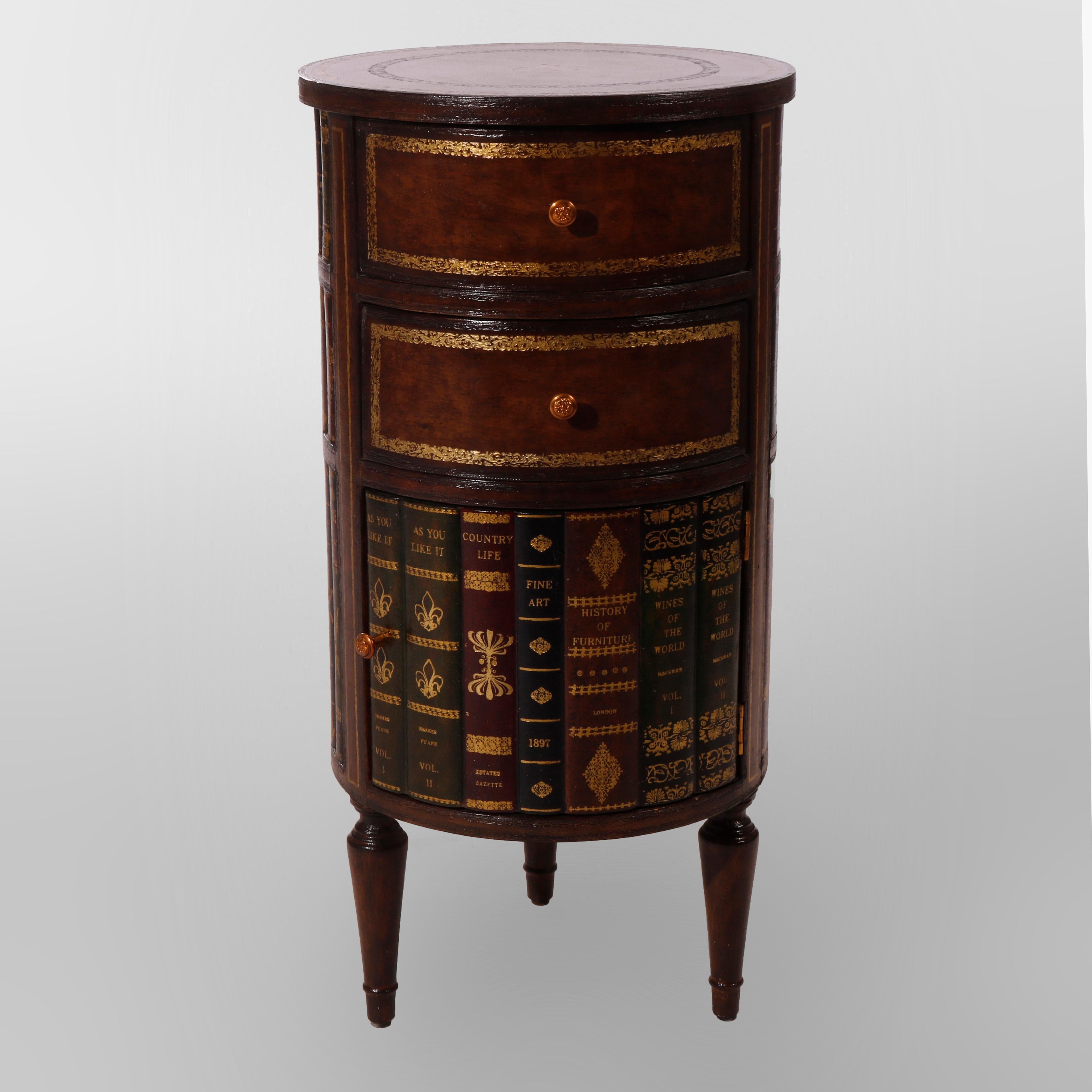 Maitland Smith Walnut & Gilt Leather Faux Book Library Cabinet Side Stand 20th C In Good Condition In Big Flats, NY