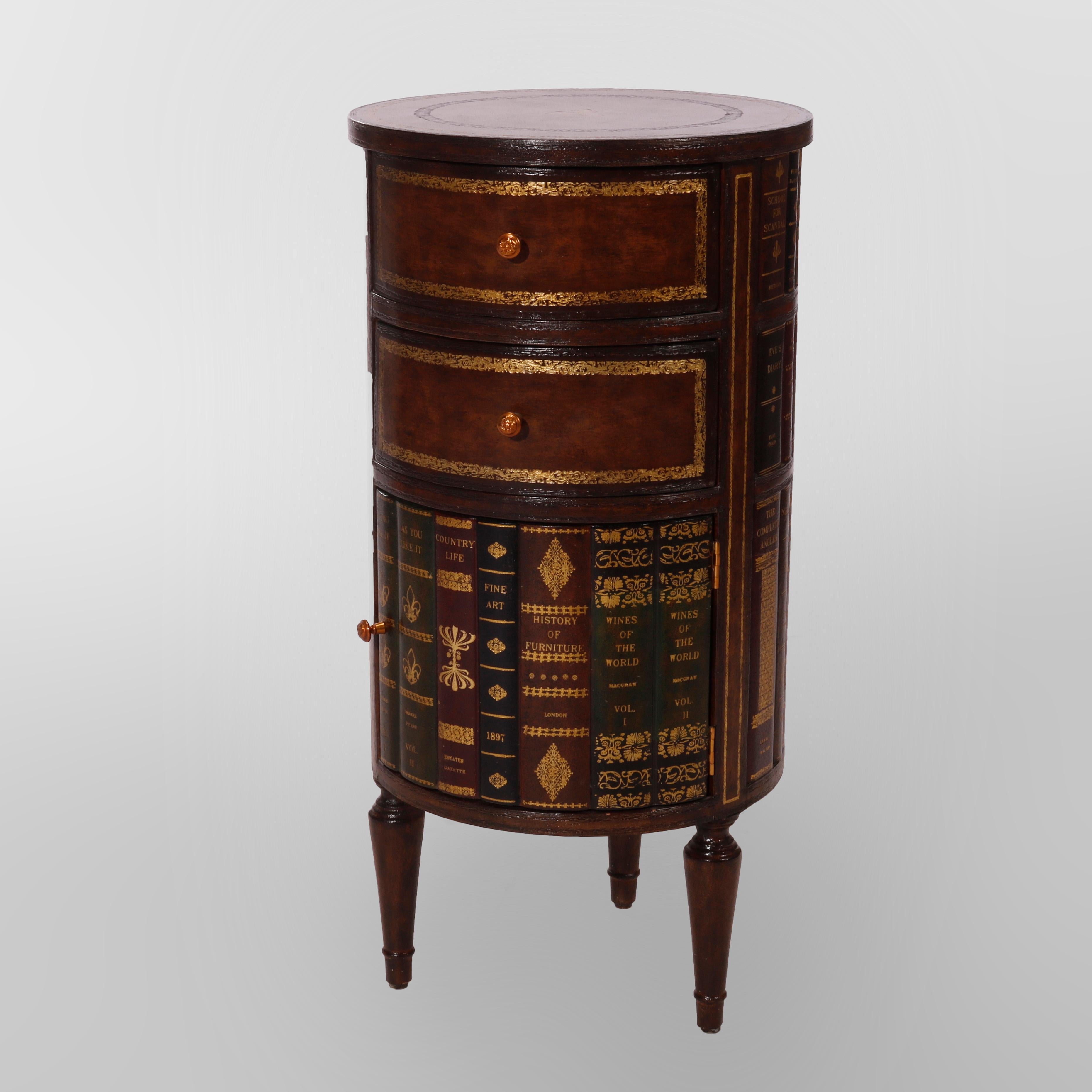20th Century Maitland Smith Walnut & Gilt Leather Faux Book Library Cabinet Side Stand 20th C