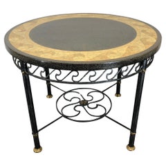 MAITLAND SMITH Wave Themed Faux Mosaic Round Metal Base Table w/ Brass Accents