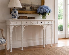 Maitland-Smith White Lacquered Carved Mahogany Chippendale Console Table