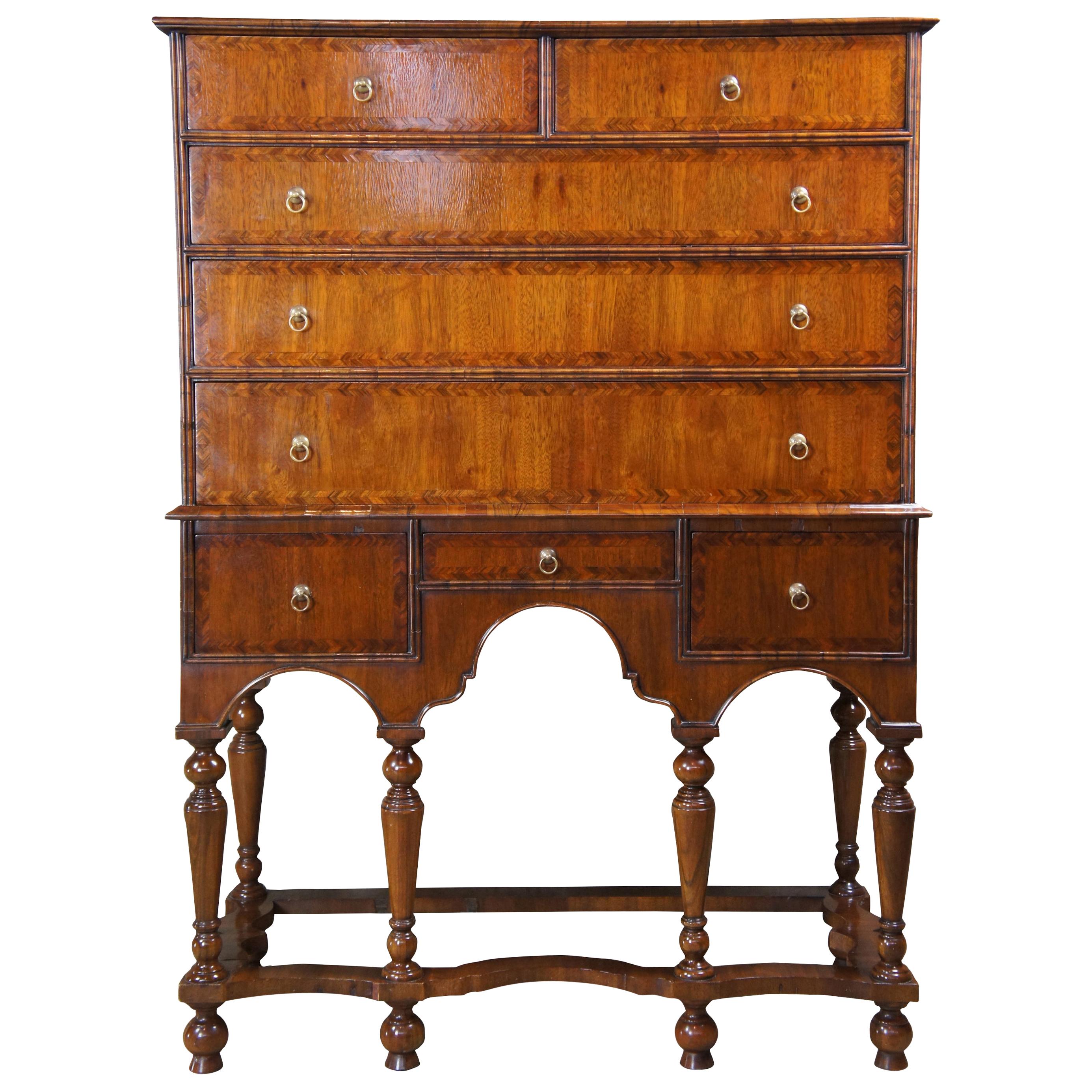 Maitland Smith William & Mary Mahogany Highboy Tall Chest of Drawers on Stand
