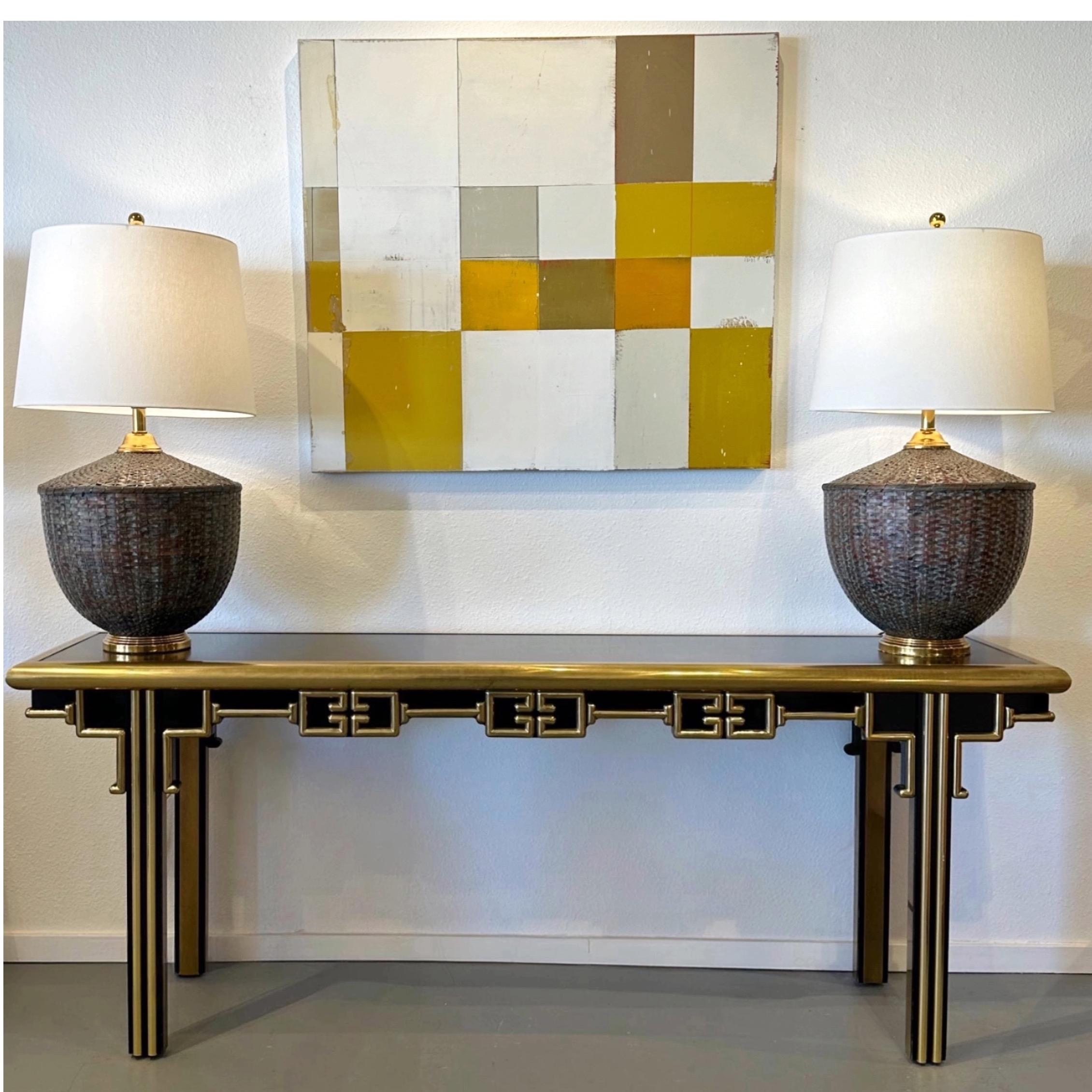 Maitland Smith Woven Patinated Copper and Brass Table Lamps ca 1970s In Good Condition For Sale In Cathedral City, CA
