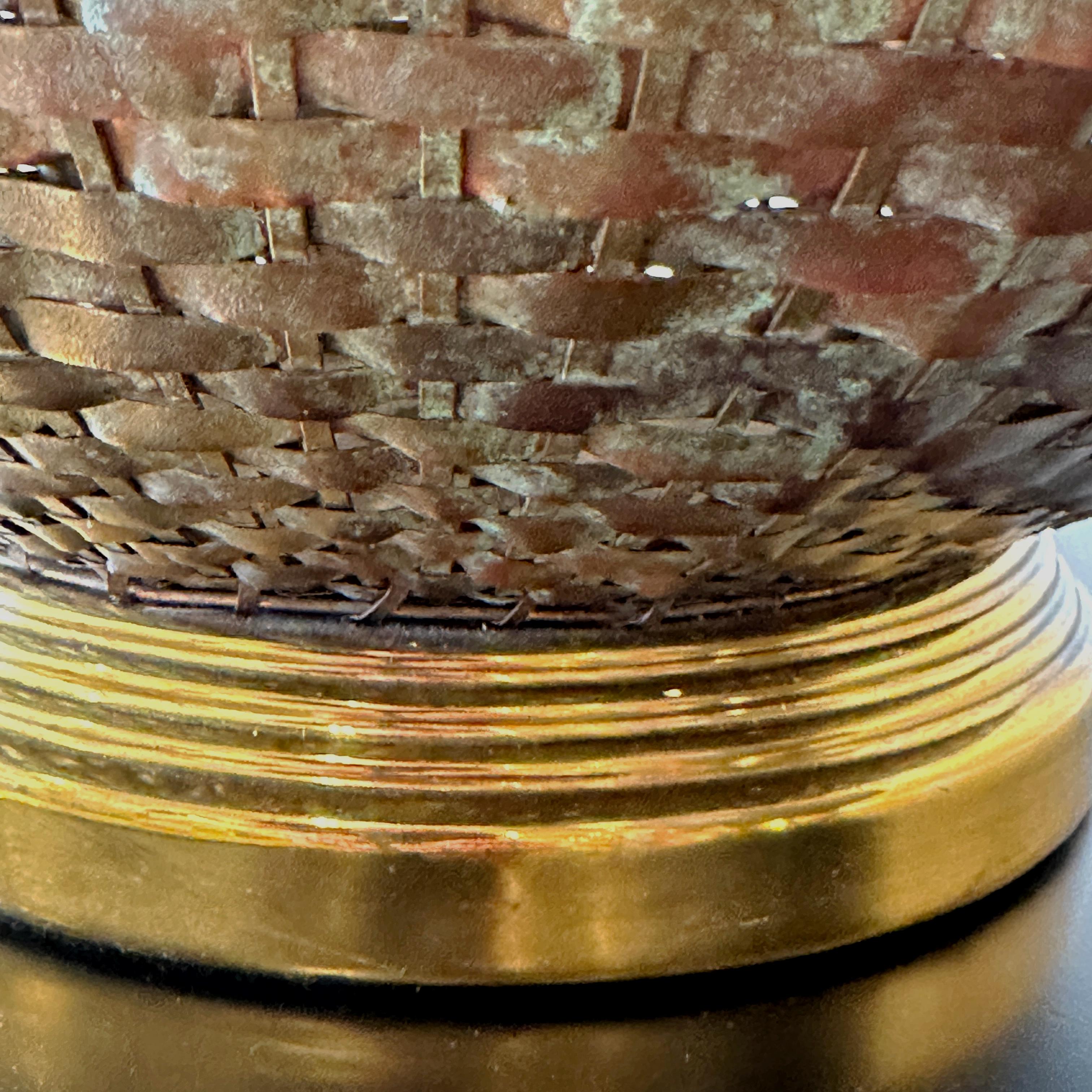 Metal Maitland Smith Woven Patinated Copper and Brass Table Lamps ca 1970s For Sale