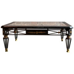 Maitland Smith Wrought Iron, Gilt Metal and Green Marble Coffee Table