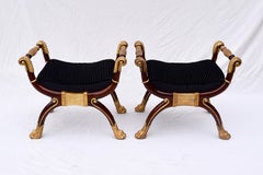 Maitland Smith X Frame French Neoclassical Regency Style Curule Benches