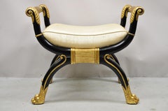 Maitland Smith X-Frame Neoclassical Regency Style Black Gold Curule Bench