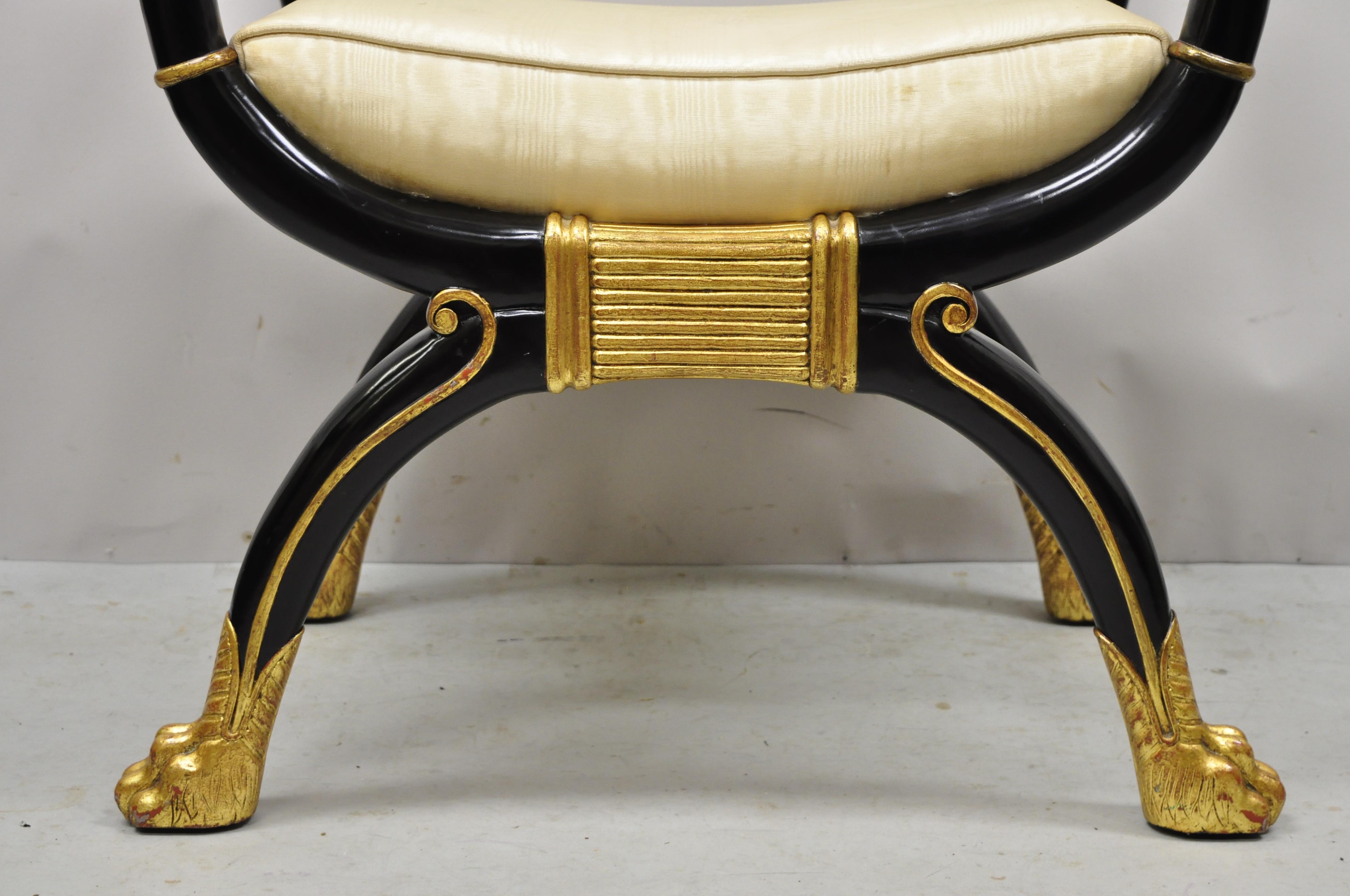 Philippine Maitland Smith X-Frame Neoclassical Regency Style Black Gold Curule Bench