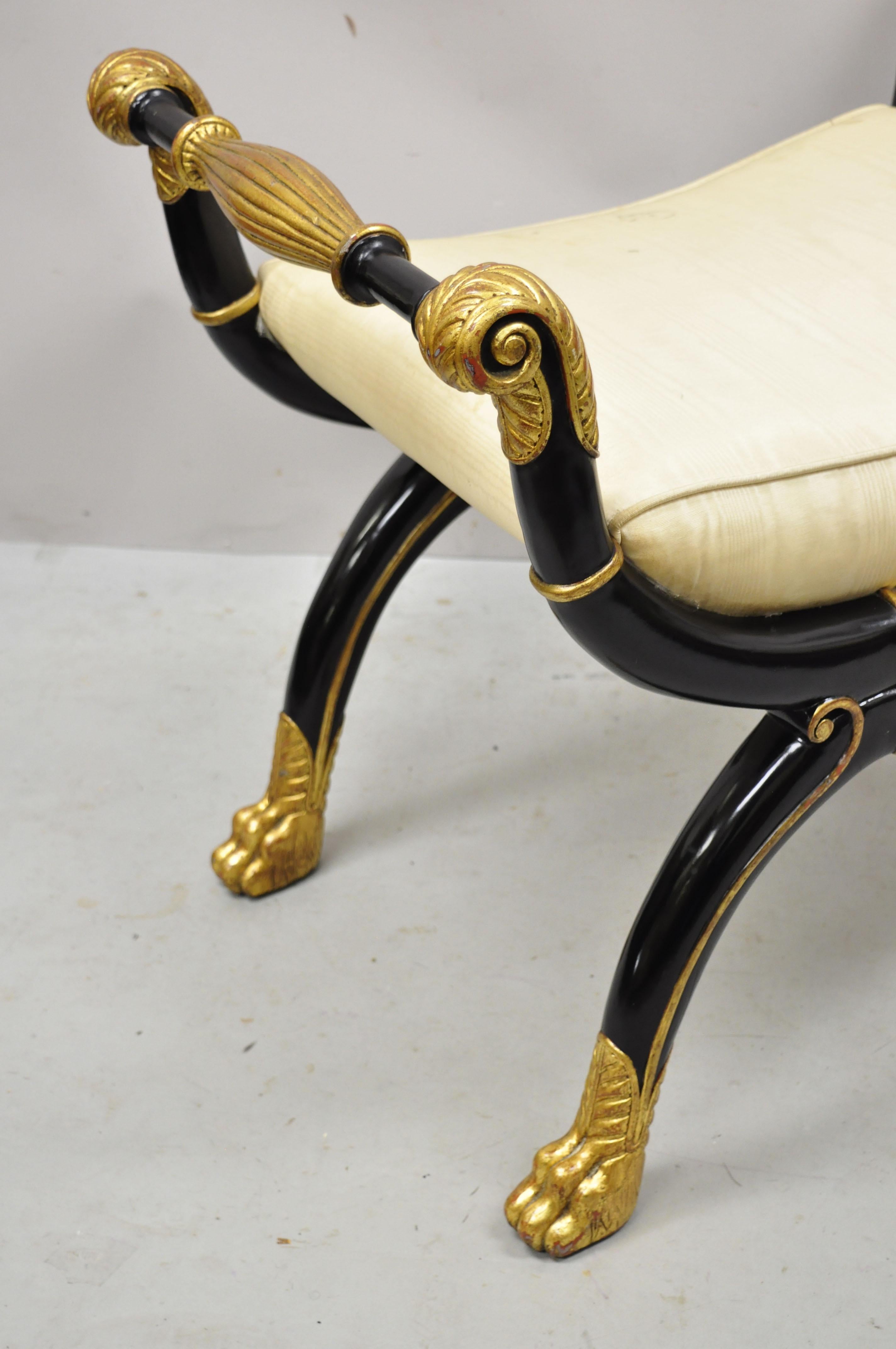 Maitland Smith X-Frame Neoclassical Regency Style Black Gold Curule Bench In Good Condition In Philadelphia, PA