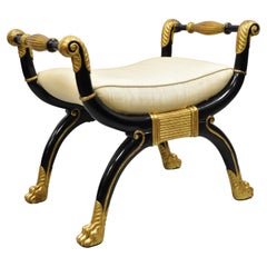 Maitland Smith X-Frame Neoclassical Regency Style Black Gold Curule Bench