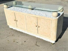 Maitland Style Postmodern Tessellated Stone Rolling Credenza Buffet Dry Bar