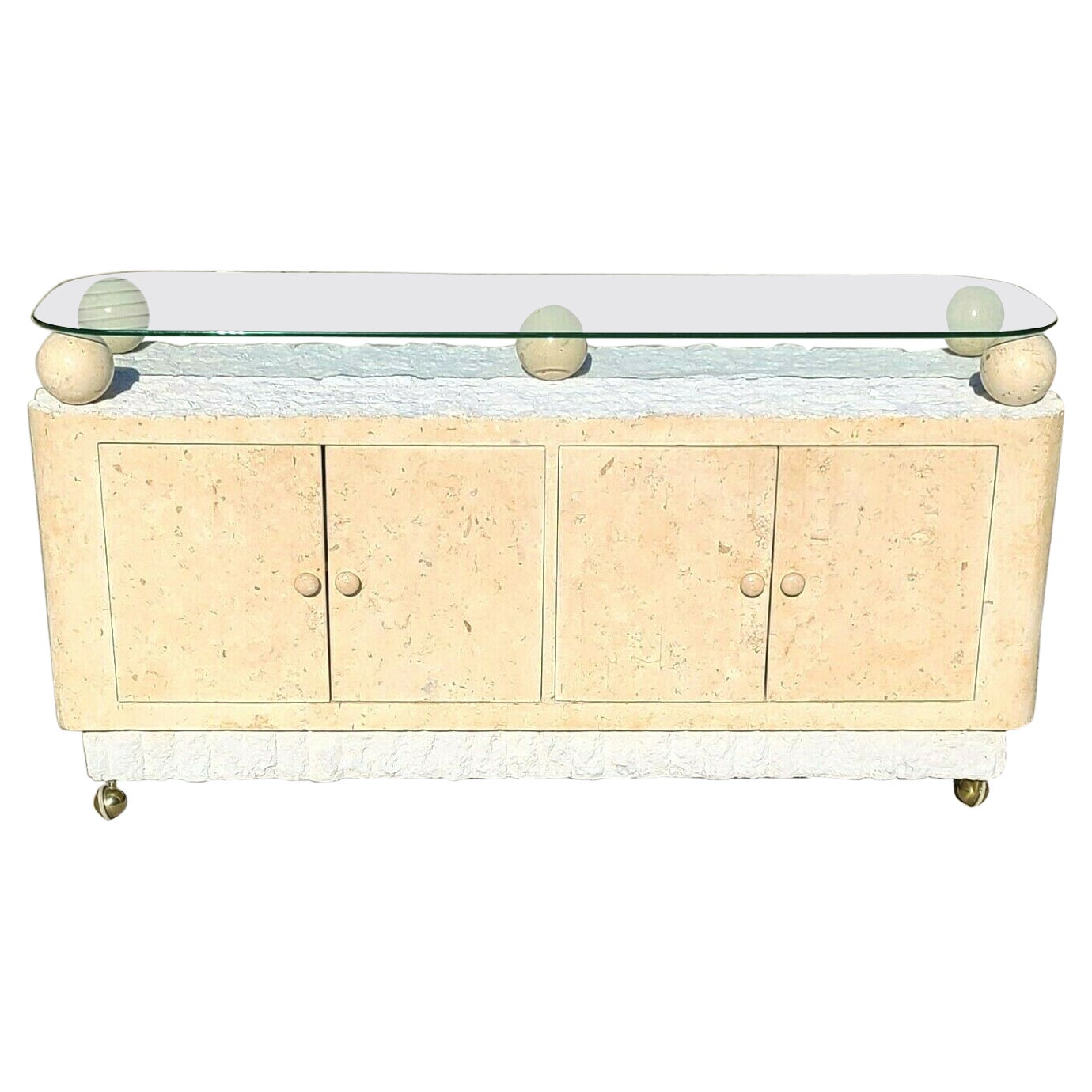 Maitland Style Postmodern Tessellated Stone Credenza Buffet Buffet Dry Bar
