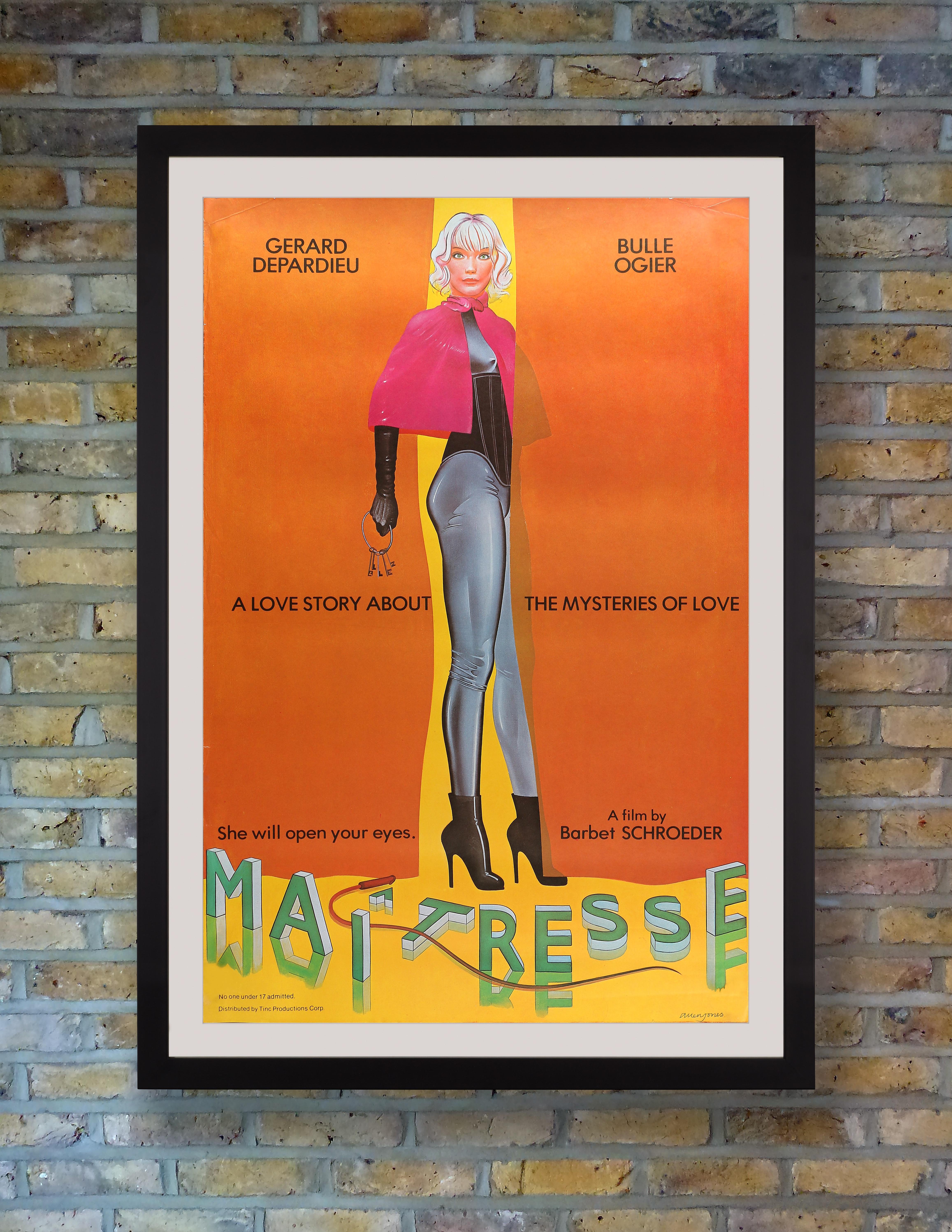 In an early commercial commission, renowned British Pop Artist Allen Jones was asked to design the publicity poster for the 1976 US release of Barbet Schroeder’s 1973 fetish romance 'Maîtresse,' starring a young Gerard Depardieu as the small time