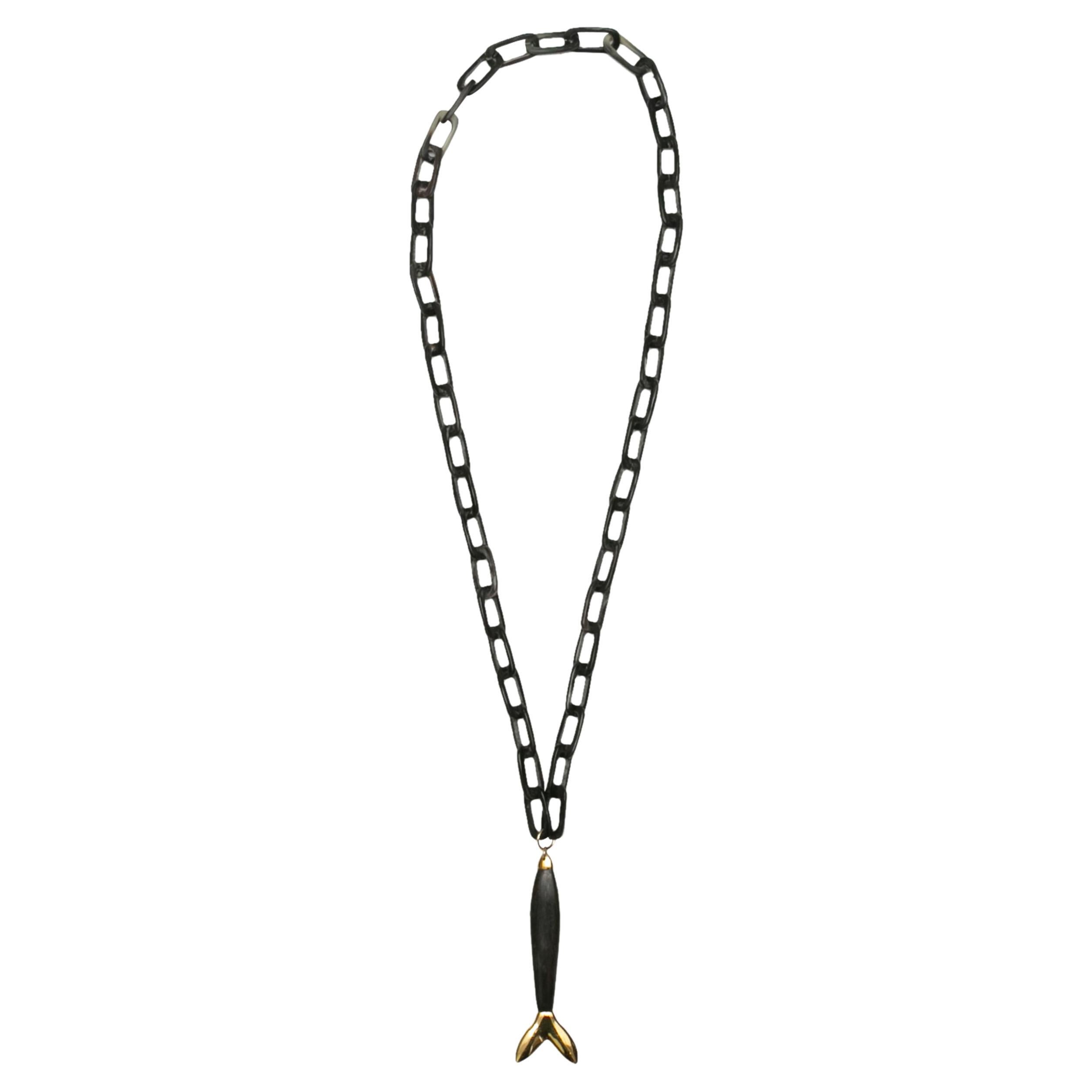 Maiyet Dark Grey & Gold-Tone Natural Horn Fish Necklace
