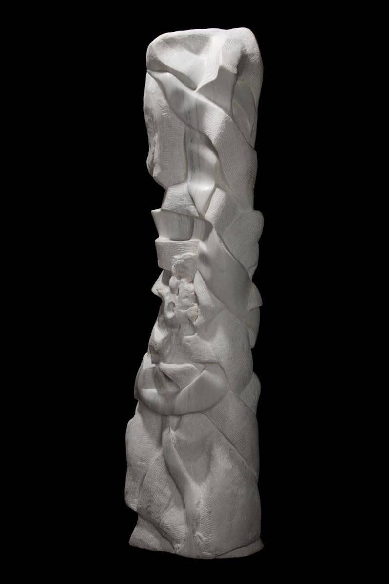 Mexican Maize Goddess, Monumental White Marble Sculpture by Eugenia Belden