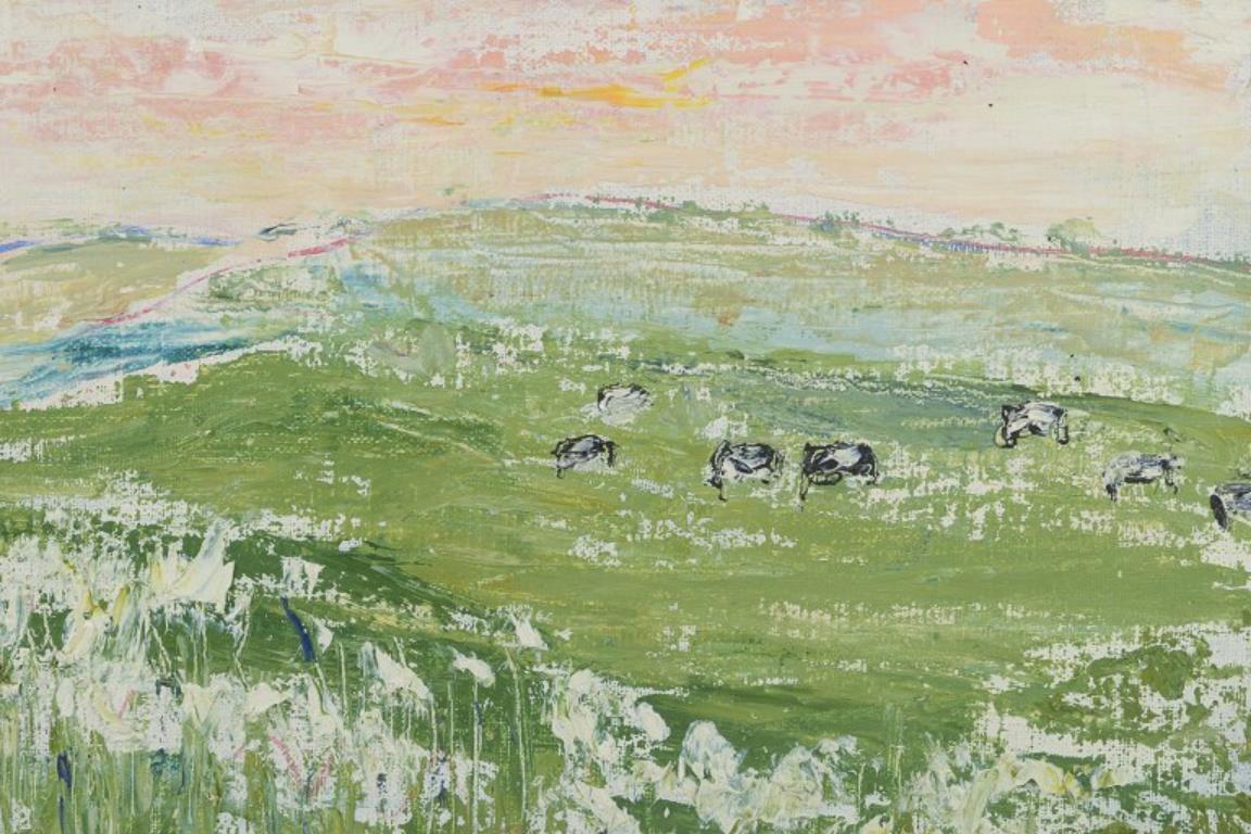 Maj Stentoft, artista svedese quotato in borsa. Olio su tela. Paesaggio estivo. In condizioni ottime in vendita a Copenhagen, DK