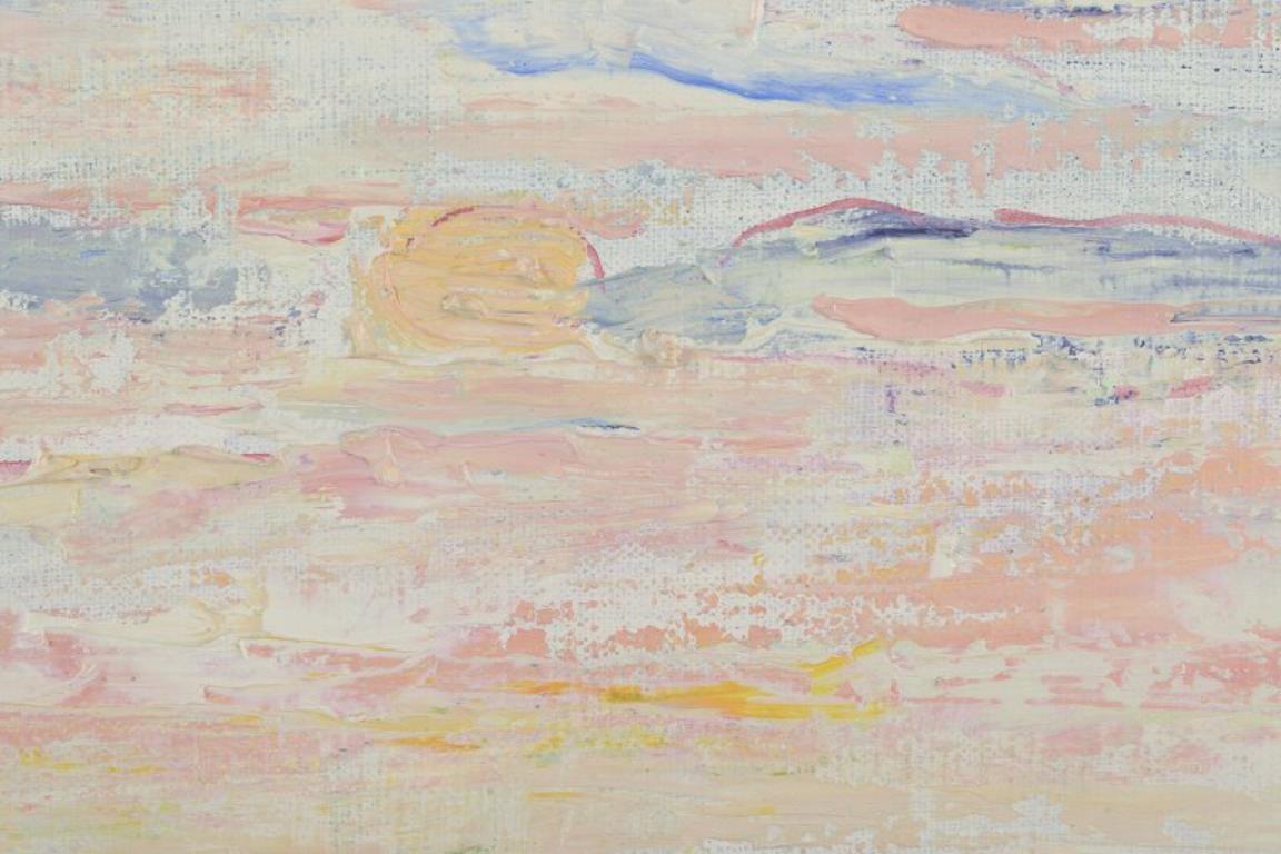 Metà XX secolo Maj Stentoft, artista svedese quotato in borsa. Olio su tela. Paesaggio estivo. in vendita