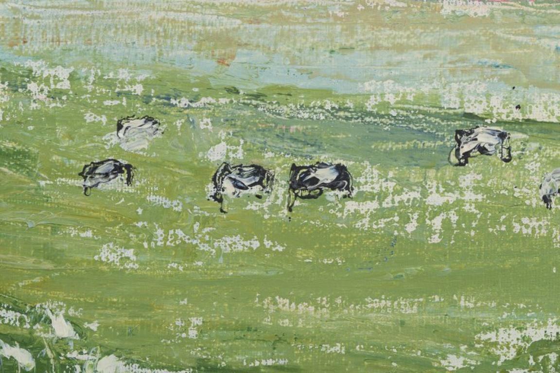 Tela Maj Stentoft, artista svedese quotato in borsa. Olio su tela. Paesaggio estivo. in vendita