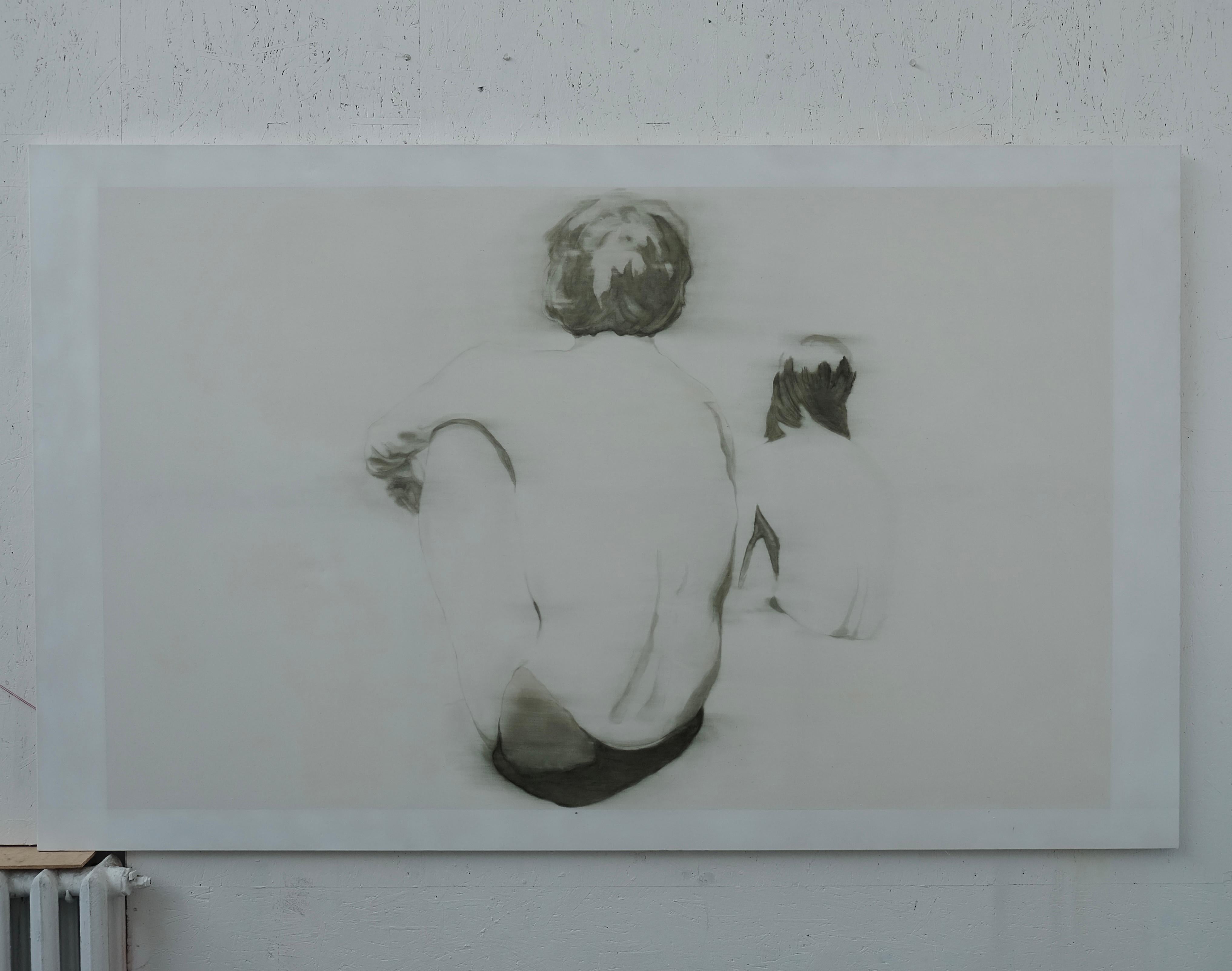 Olio e vernice spray su tela - Dipinto di un artista emergente - House&God - Mixed Media Art Contemporaneo di Maja Masyte