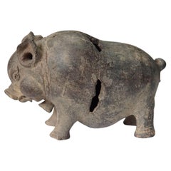 Rare Majapahit Terracotta Boar / Pig "Piggy Bank', Java, Indonesia, c. 1500
