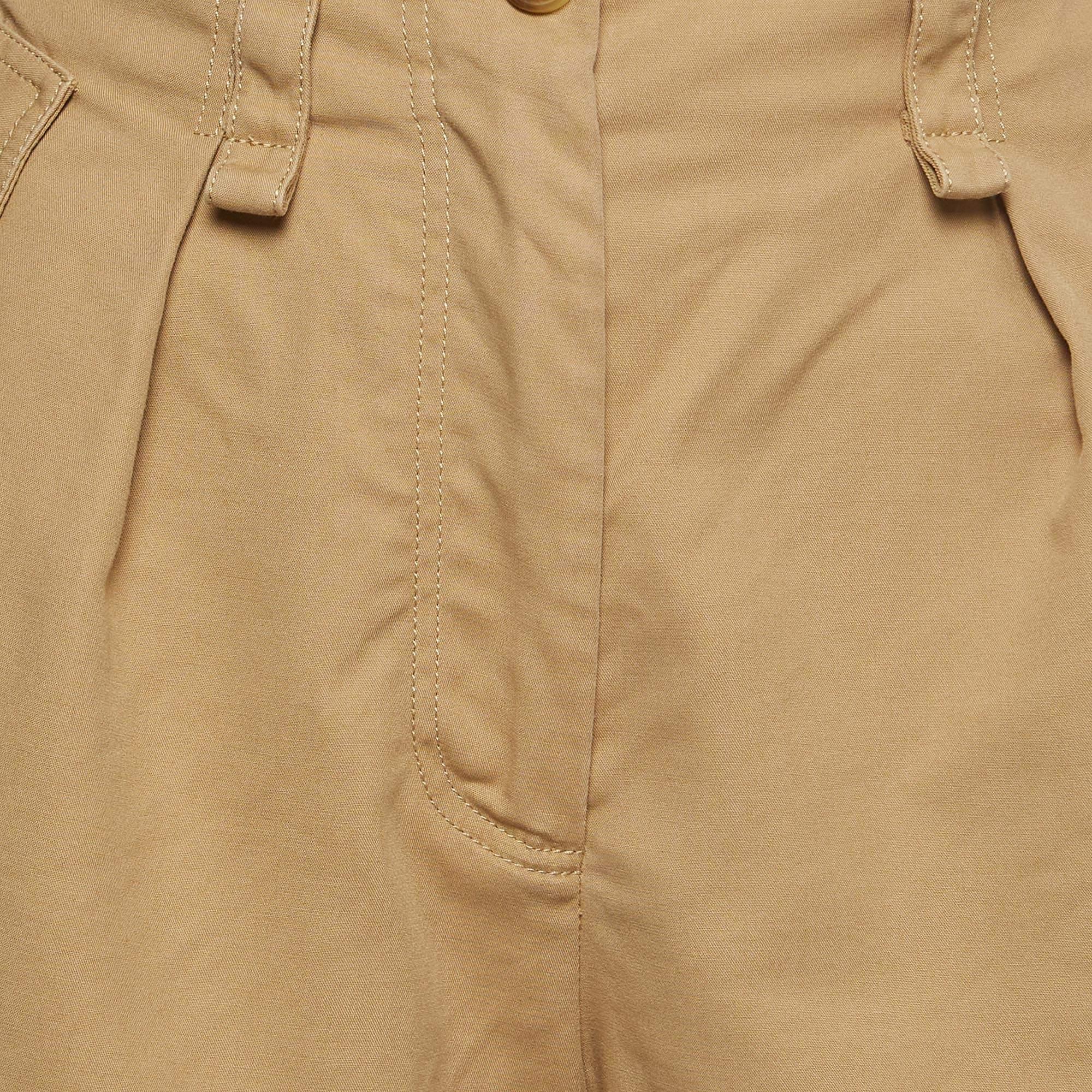 Maje Beige Cotton High Waist Shorts S In Good Condition For Sale In Dubai, Al Qouz 2