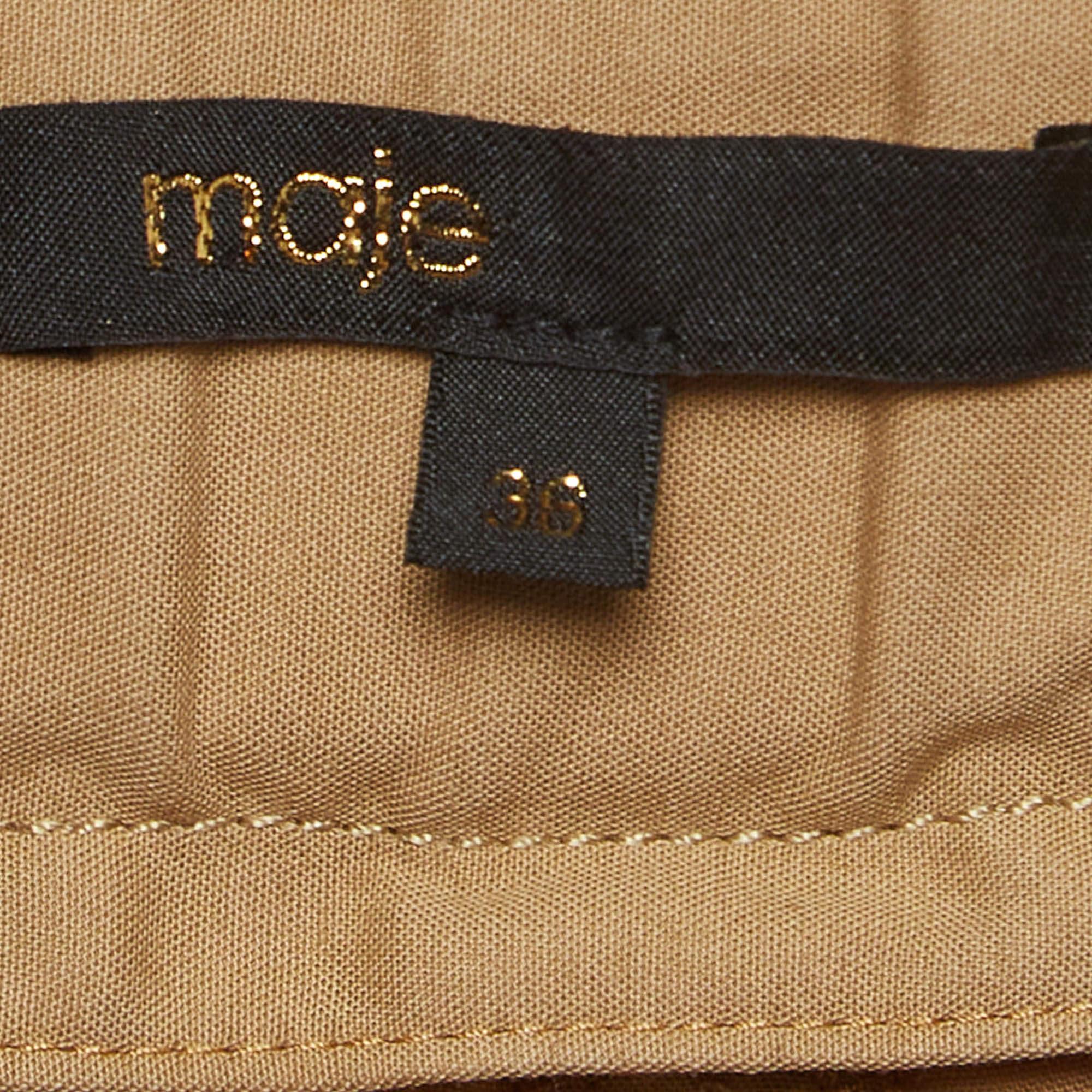 Maje Beige Cotton High Waist Shorts S For Sale 1