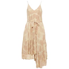 Maje Beige Risotype Tie-Dye Crepe Asymmetric Midi Dress Taglia Unica