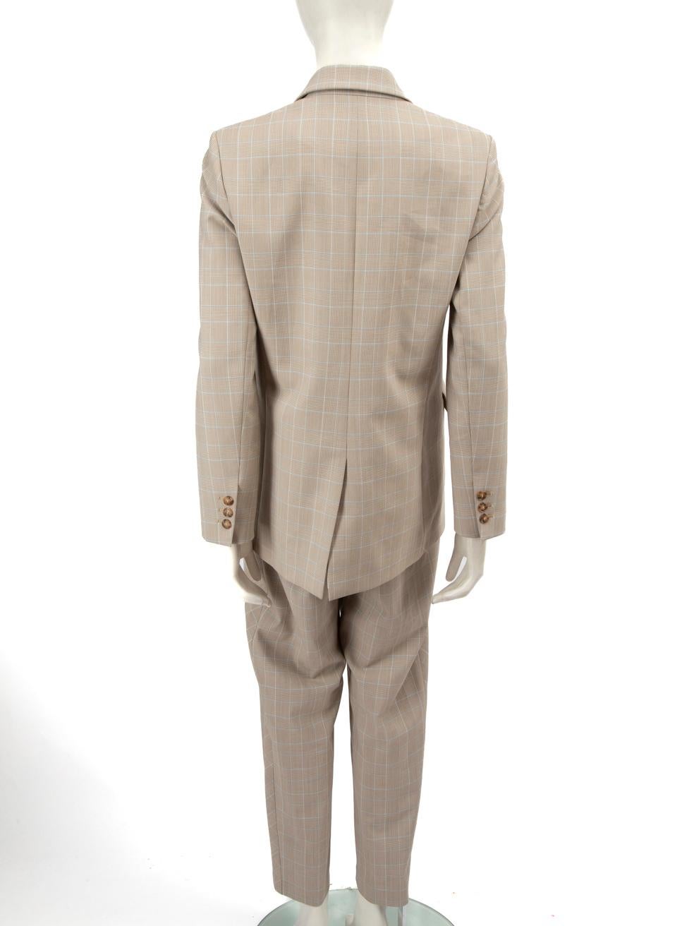 Maje Beige Tartan Blazer & Trouser Set Size L In Good Condition In London, GB
