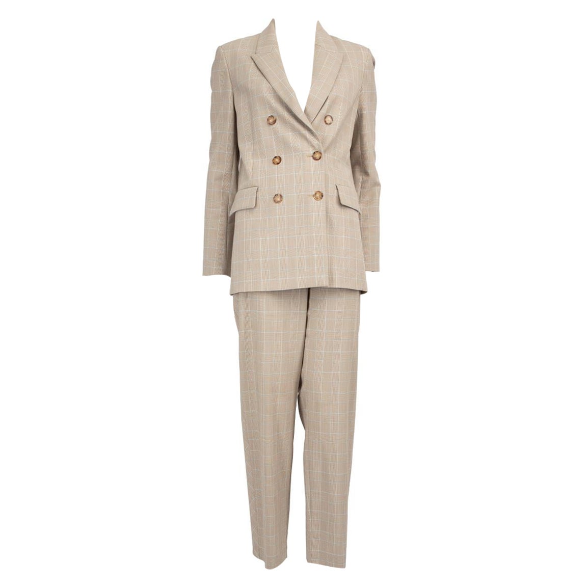 Maje Beige Tartan Blazer & Trouser Set Size L