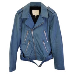 Maje Biker Jacket in Blue Leather