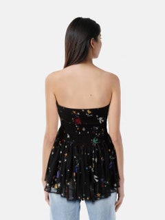 Maje Black Abstract Ruched Strapless Top Size S