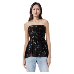 Maje Black Abstract Ruched Strapless Top Size S