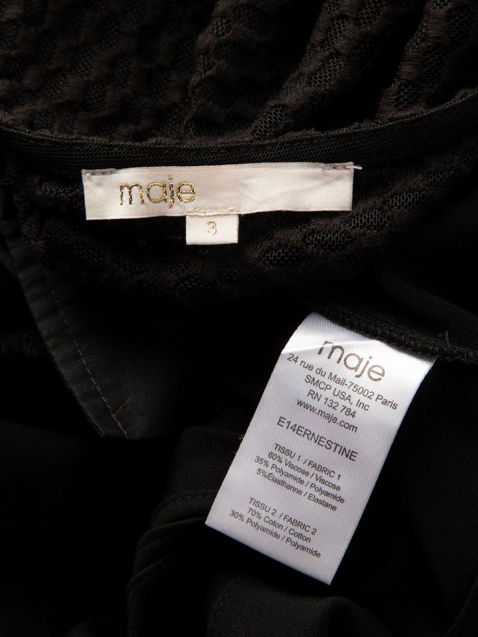 Maje Schwarzer Rücken Mesh Panel Zip Front Minikleid Größe L im Angebot 1