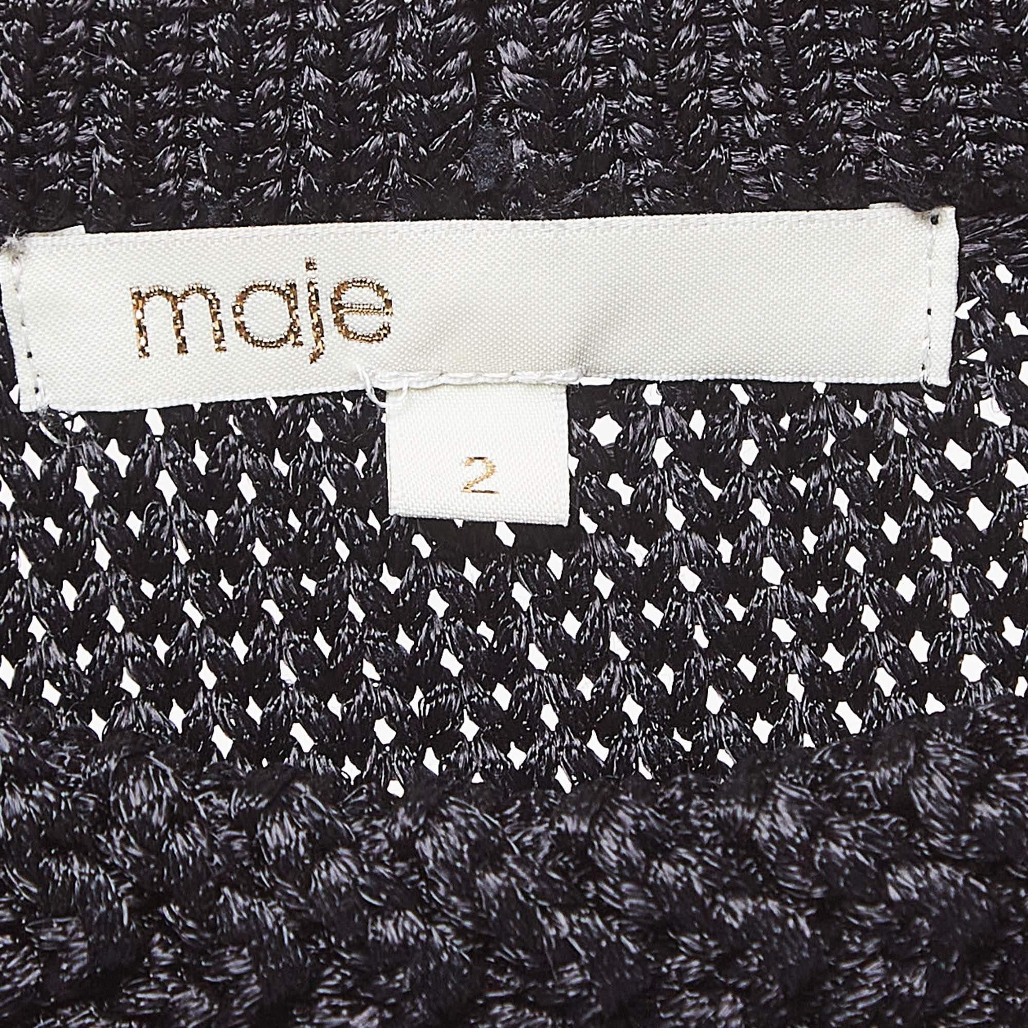 Maje Black Cable Knit Crew Neck Sweatshirt S For Sale 3
