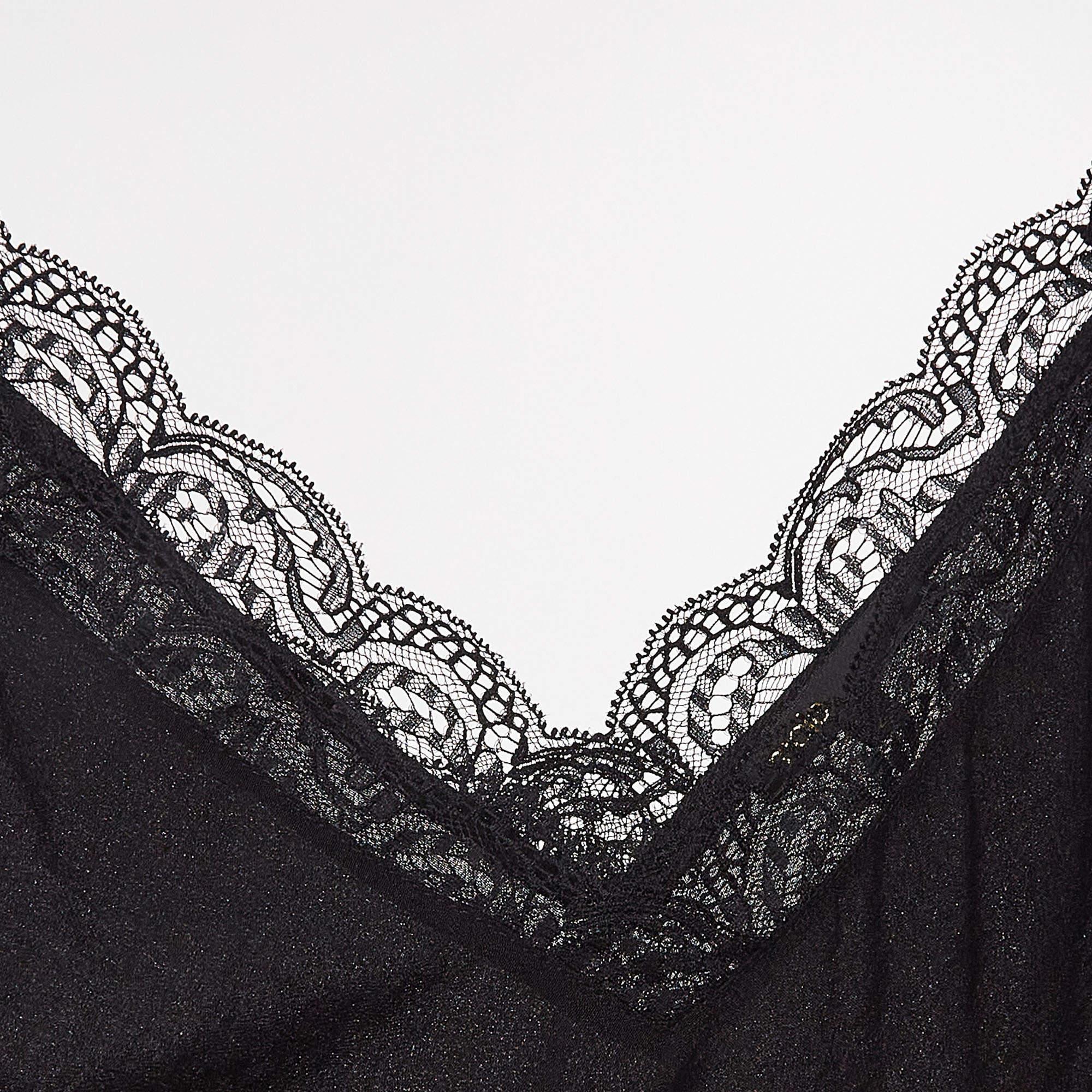Maje Black Crepe Lace Trim Camisole Top M In Good Condition In Dubai, Al Qouz 2