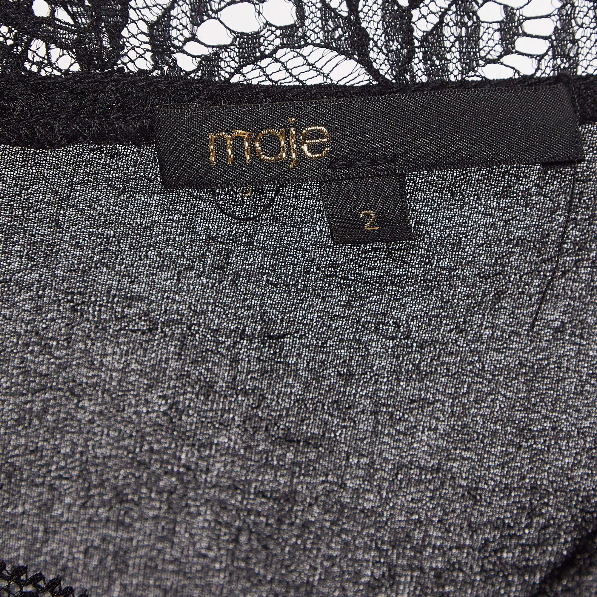 Maje Black Crepe Lace Trim Camisole Top M 1