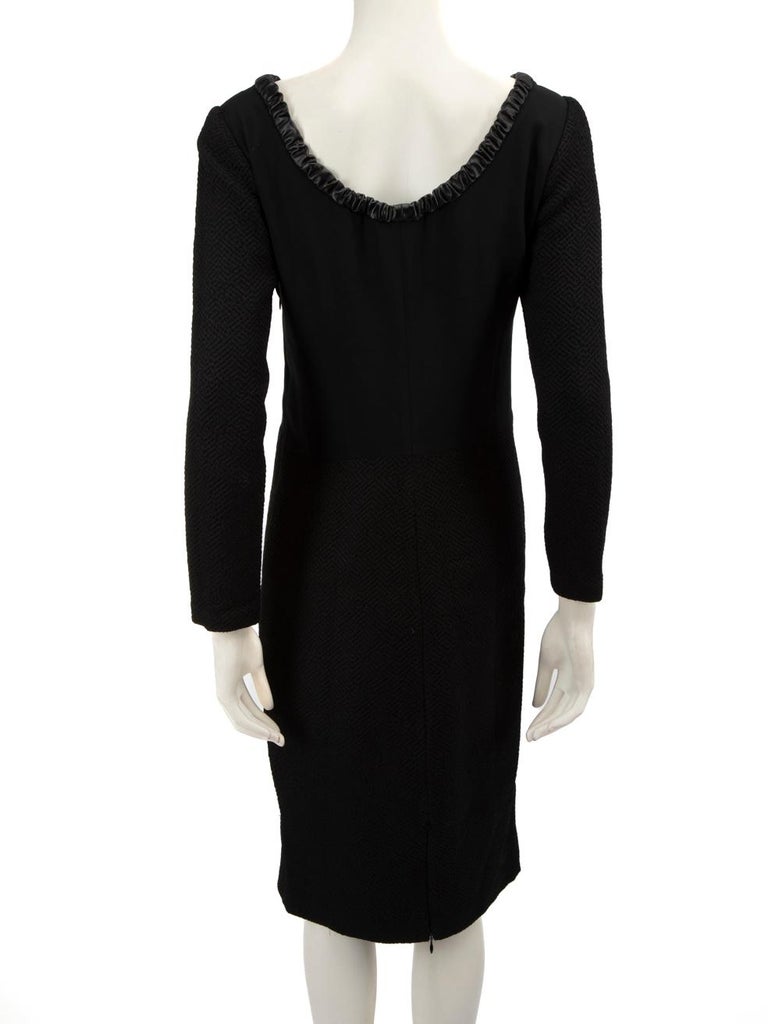 Maje Black Faux Leather Trim Long Sleeve Dress Size M For Sale at 1stDibs