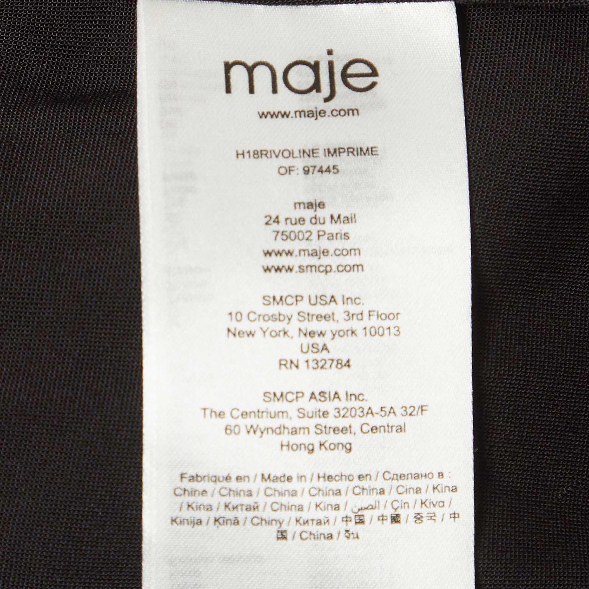 Maje Black Floral Print Chiffon Plisse Midi Dress S For Sale 1